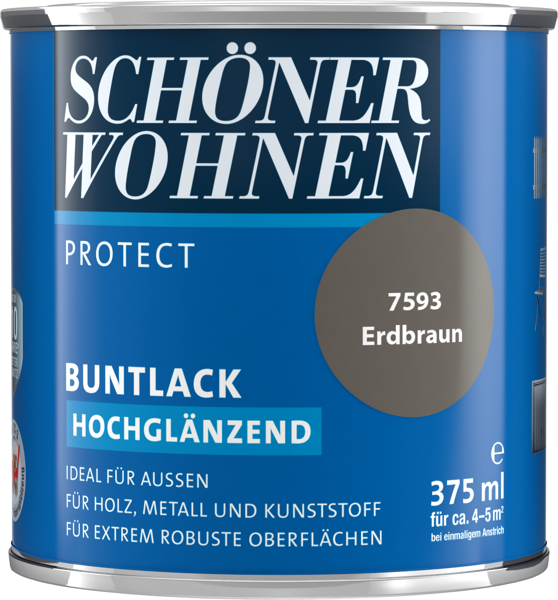 375ml Schöner Wohnen Protect Buntlack hochglänzend 7593 Erdbraun 375ml Schöner Wohnen Protect Buntlack hochglänzend 7593 Erdbraun