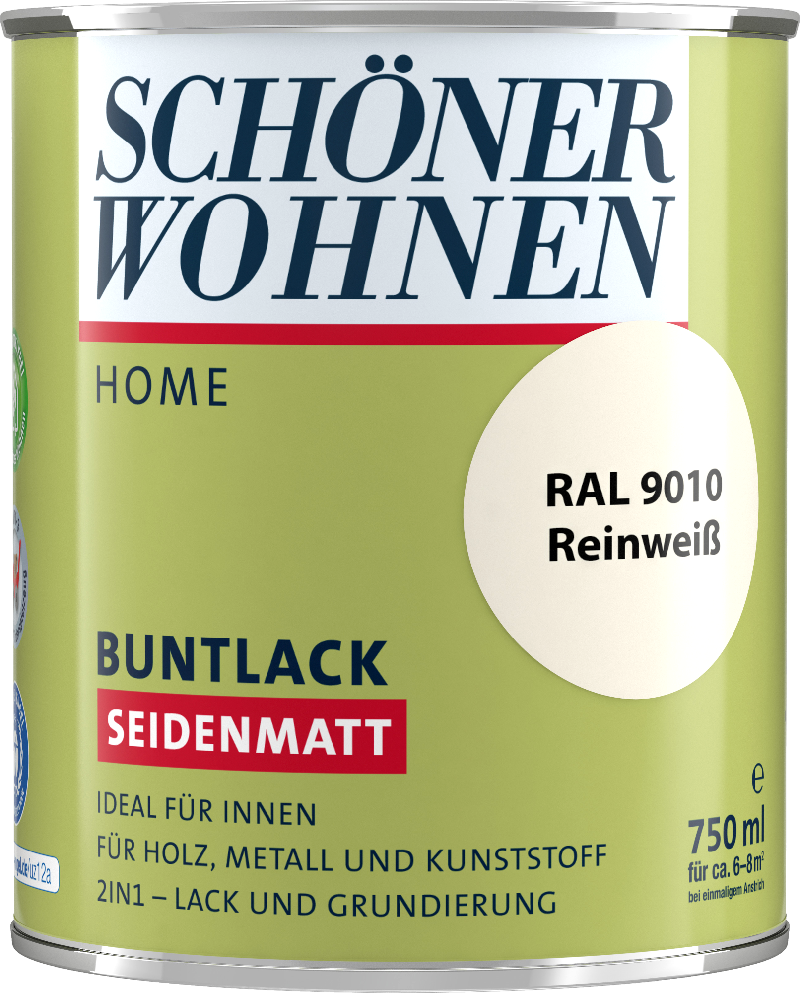 750ml Schöner Wohnen Home Buntlack seidenmatt, RAL 9010 Reinweiß