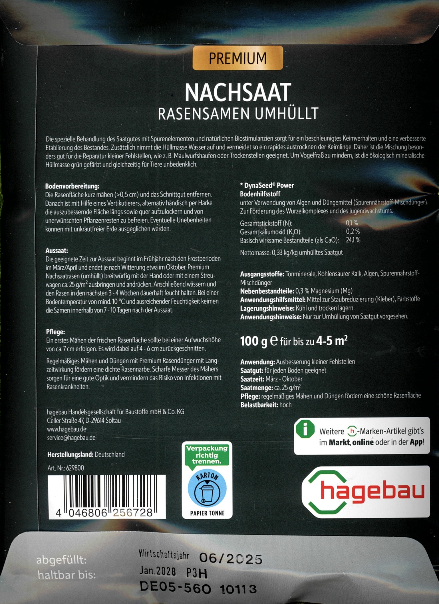 h-Marke Nachsaatrasen umhüllt 0,1kg