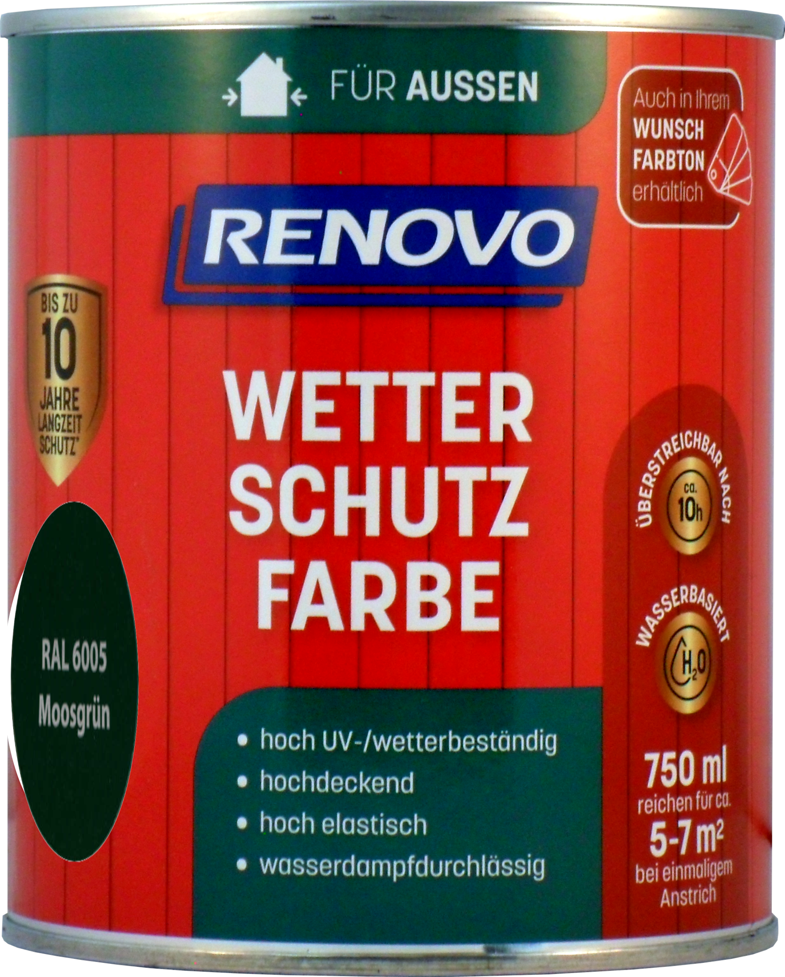 750ml Renovo Wetterschutzfarbe Nr.6005 moosgrün 750ml Renovo Wetterschutzfarbe Nr.6005 moosgrün