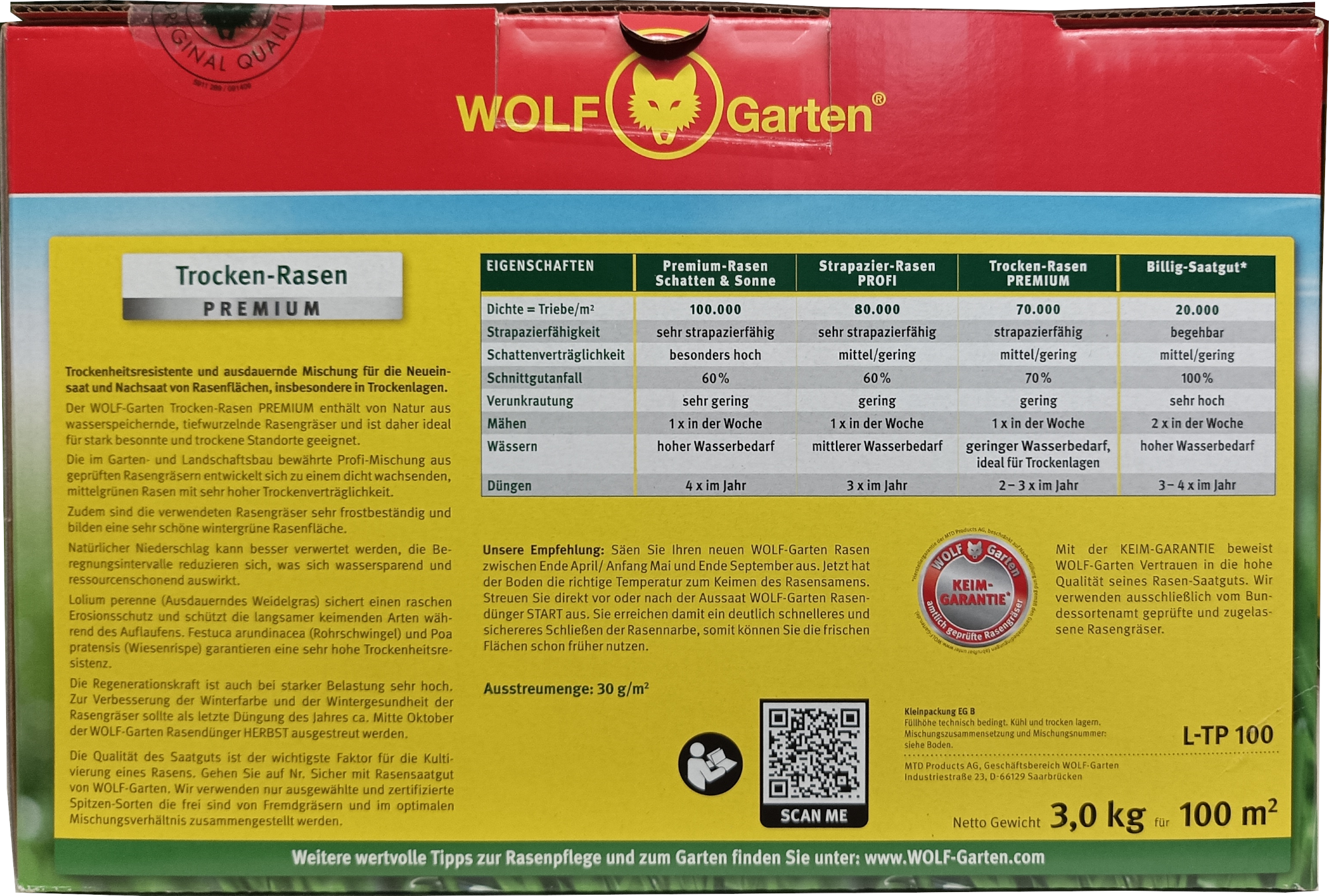 3kg L-TP 100 Trockenrasen Premium 100m² 3kg L-TP 100 Trockenrasen Premium 100m²