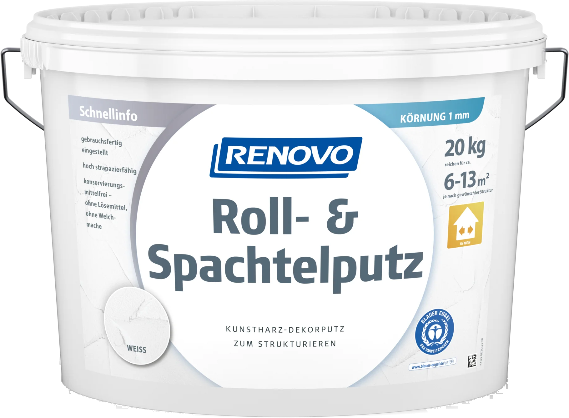 20kg Renovo Roll-& Spachtelputz 1mm Weiß für innen