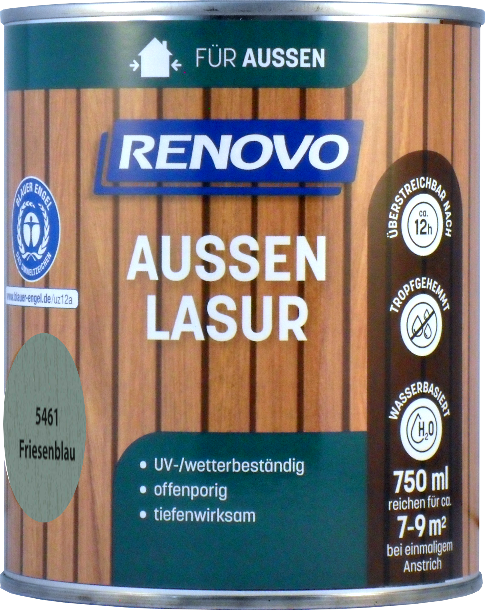 750ml Renovo Wetterlasur/ Aussenlasur Nr.5461 Friesenblau 750ml Renovo Wetterlasur Nr.5461 Friesenblau