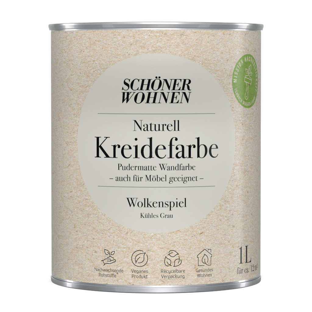 1L Schöner Wohnen Naturell Kreidefarbe Wolkenspiel, Kühles Grau