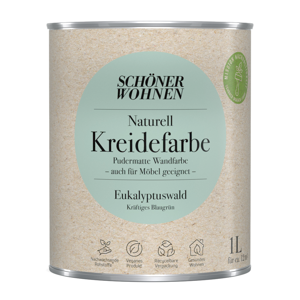 1L Schöner Wohnen Naturell Kreidefarbe Eukalyptuswald, Kräftiges Blaugrün