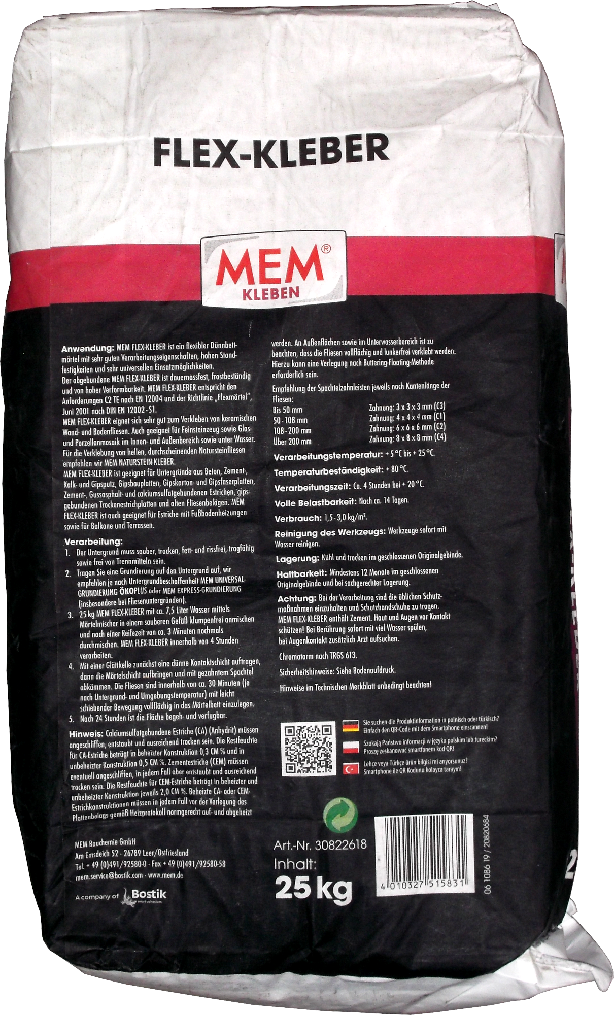 25Kg MEM Flex-Fliesenkleber C2TE S1 Flexmörtel 25Kg MEM Flex-Fliesenkleber C2TE S1 Flexmörtel