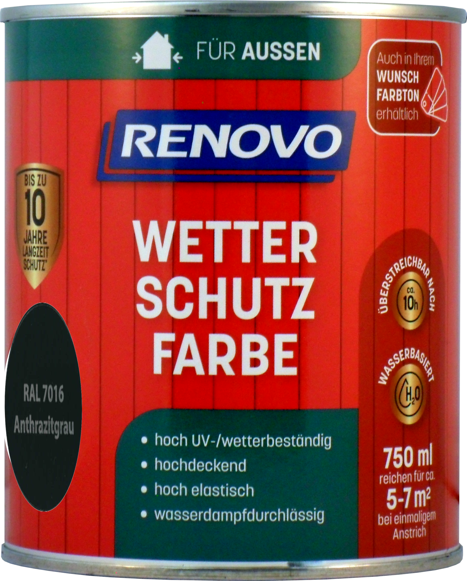 750ml Renovo Wetterschutzfarbe Nr.7016 Anthrazitgrau 750ml Renovo Wetterschutzfarbe Nr.7016 Anthrazitgrau