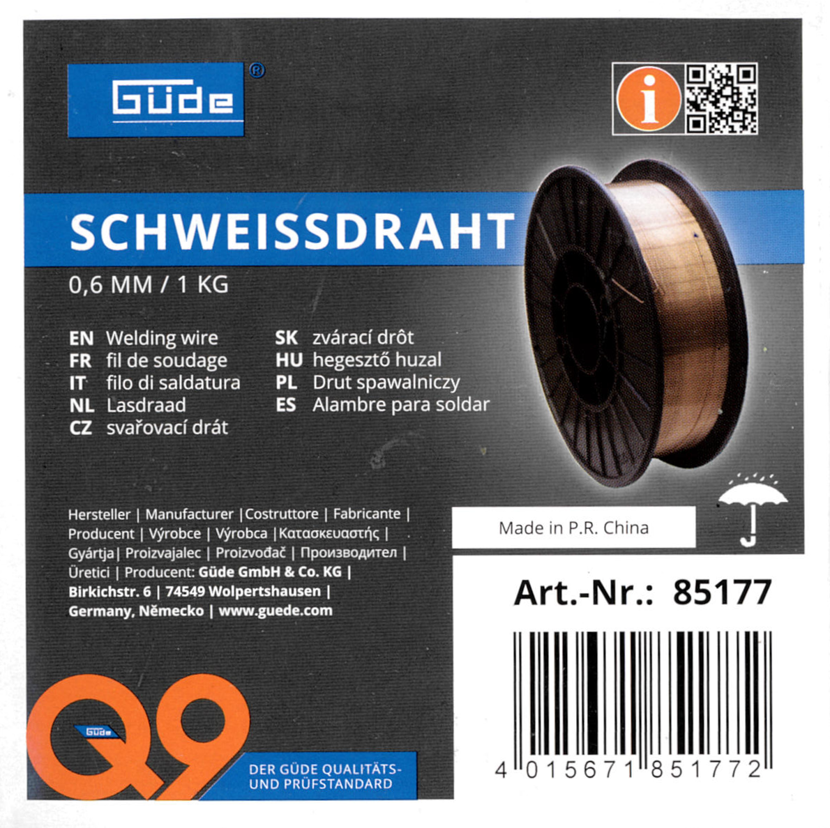 Güde Schweißdraht, 1,0Kg, ø 0,6 mm Kleinspule