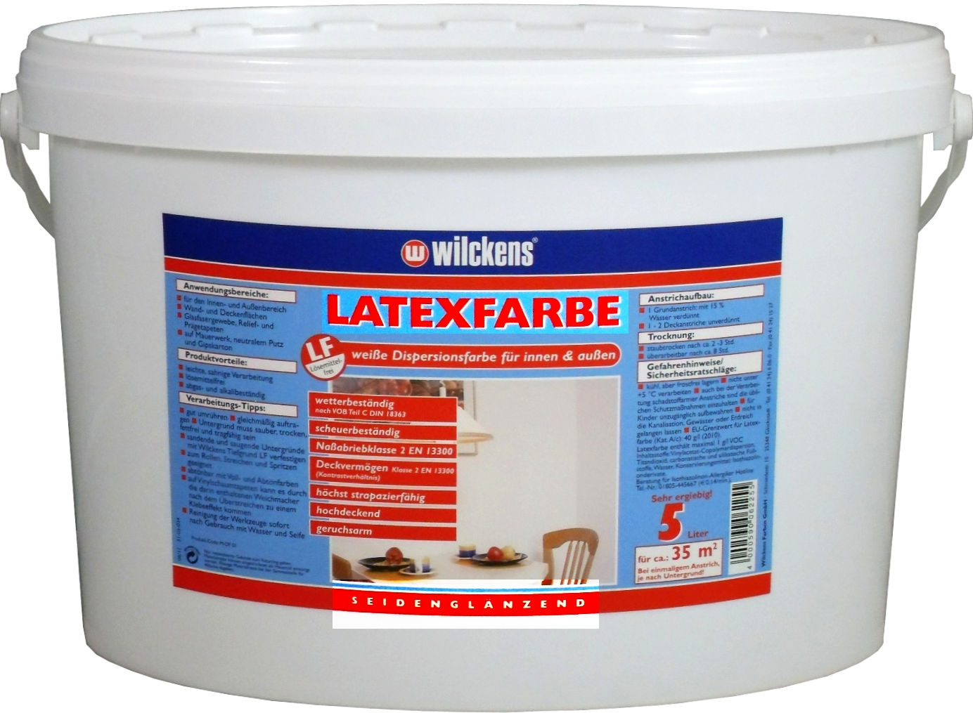 5 L WILCKENS Latexfarbe weiß seidenglänzend 5 L WILCKENS Latexfarbe weiß seidenglänzend