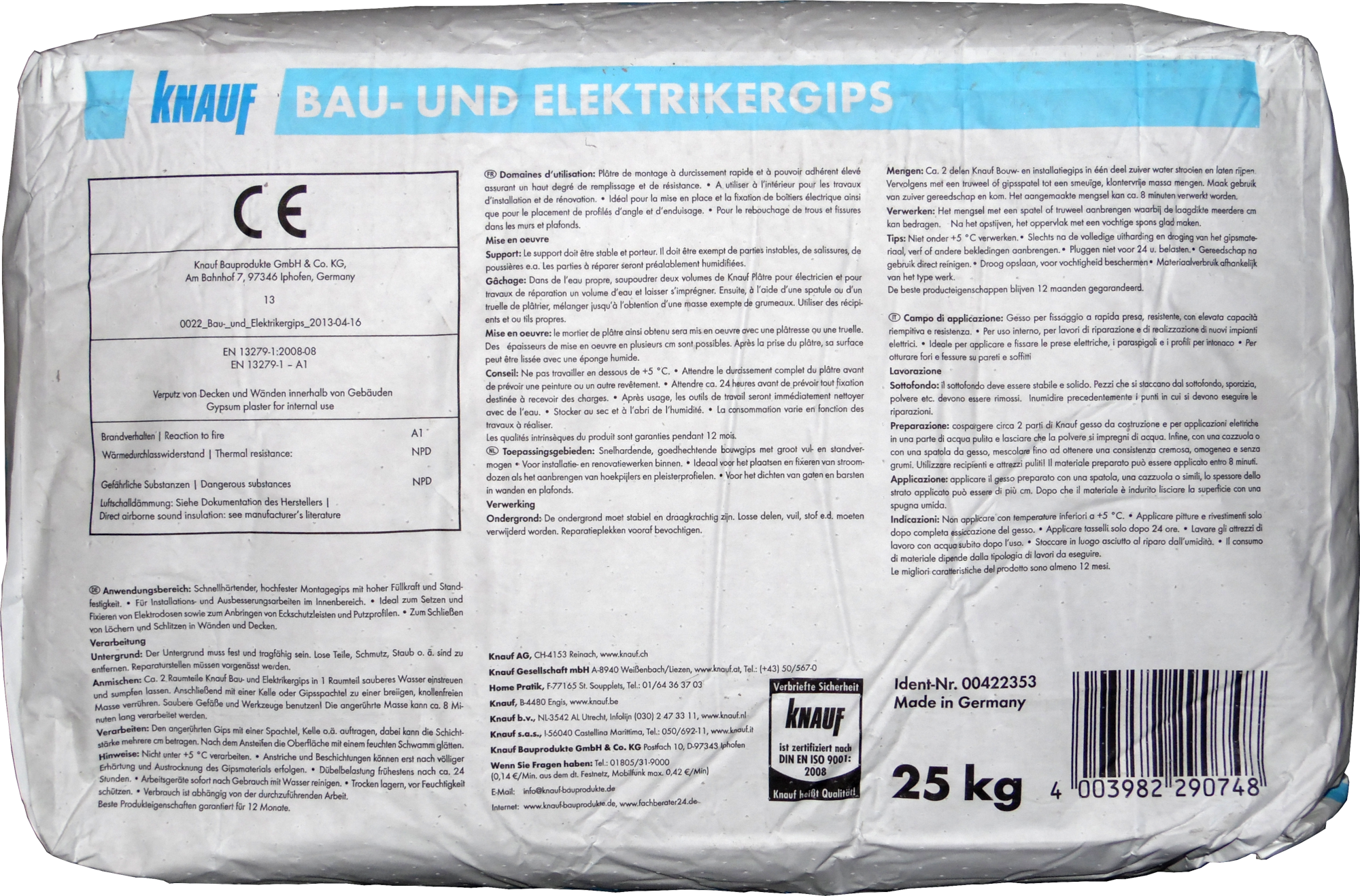 25kg Knauf Bau- und Elektriker-Gips 25kg Knauf Bau- und Elektriker-Gips