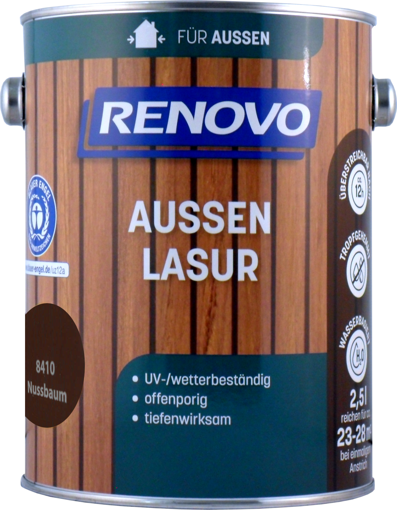 2,5L Renovo Wetterlasur/ Aussenlasur wb. Nr.8410 Nussbaum 2,5L Renovo Wetterlasur wb. Nr.8410 nussbaum