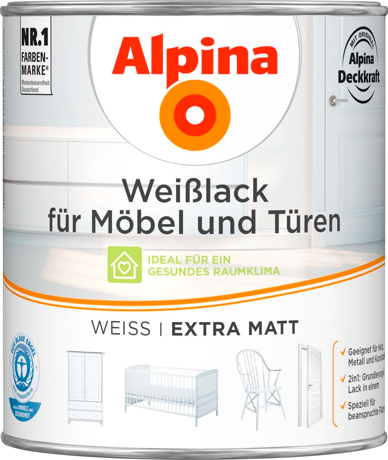 750ml ALPINA Weißlack f. Möbel &Türen extra matt 750ml ALPINA Weißlack f. Möbel &Türen extra matt