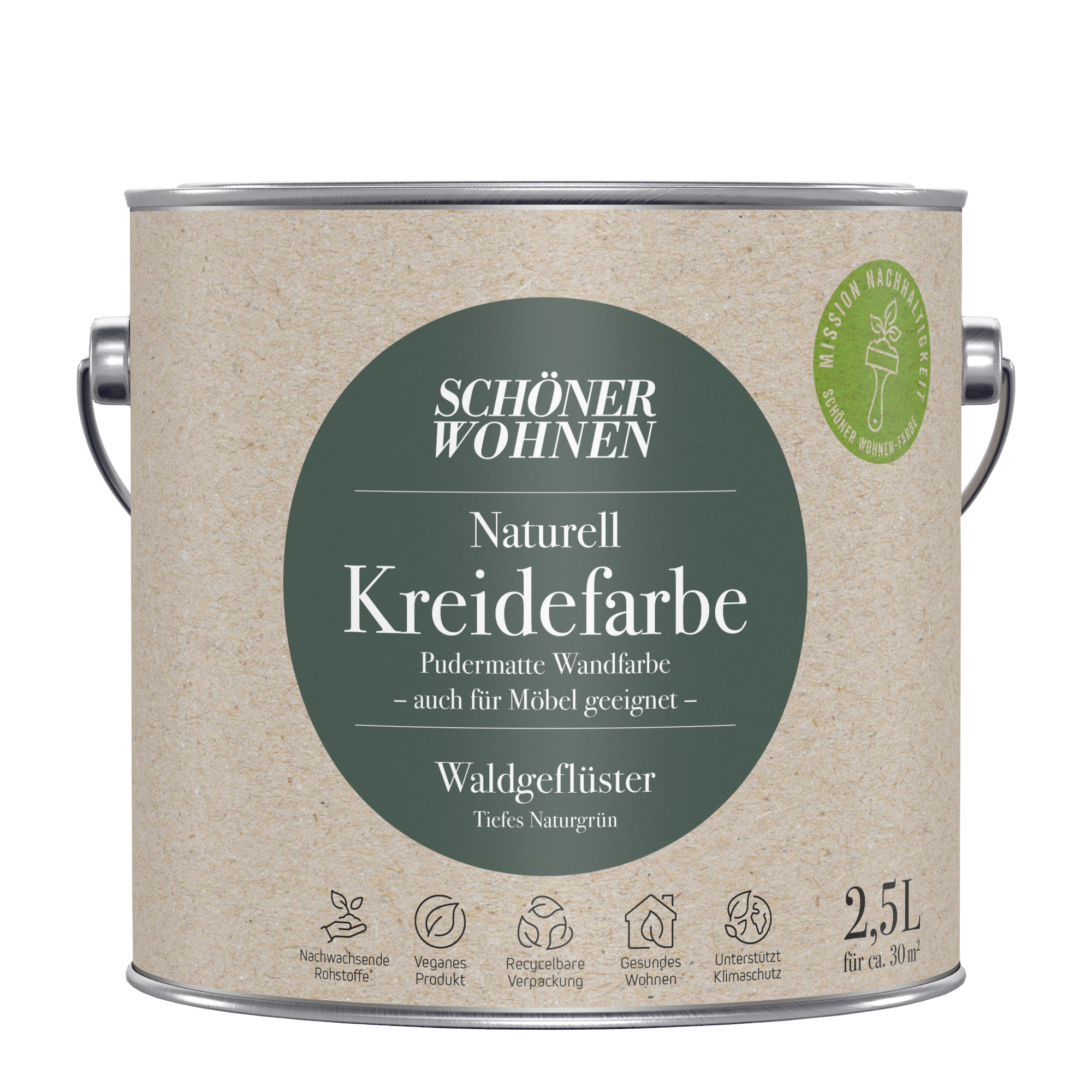 2,5L Schöner Wohnen Naturell Kreidefarbe Waldgeflüster,Tiefes Naturgrün