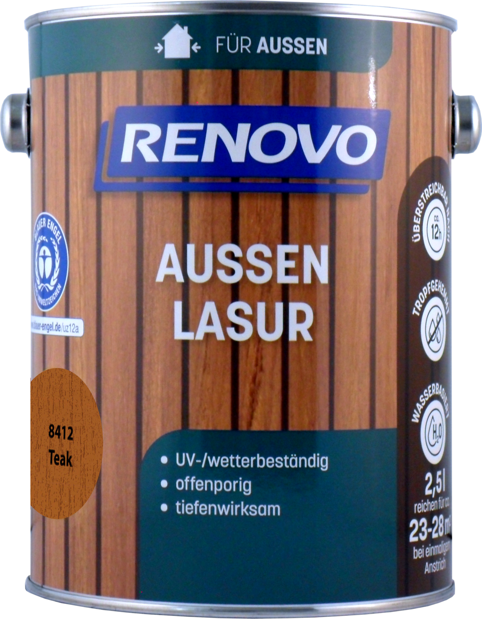 2,5L Renovo Wetterlasur/ Aussenlasur wb. Nr.8412 Teak 2,5L Renovo Wetterlasur wb. Nr.8412 Teak