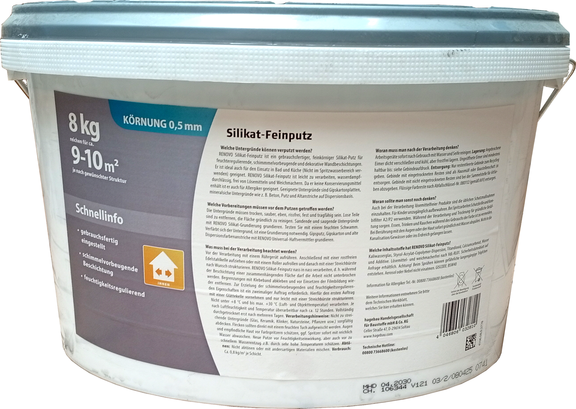 8kg Renovo Silikat Feinputz 0,5mm Weiß für innen 8kg Renovo Silikat Feinputz 0,5mm Weiß für innen