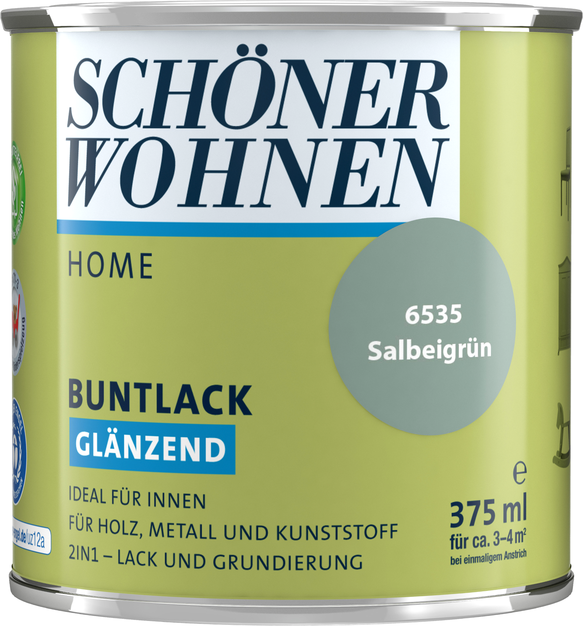 375ml Schöner Wohnen Home Buntlack glänzend, 6535 Salbeigrün 375ml Schöner Wohnen Home Buntlack glänzend, 6535 Salbeigrün