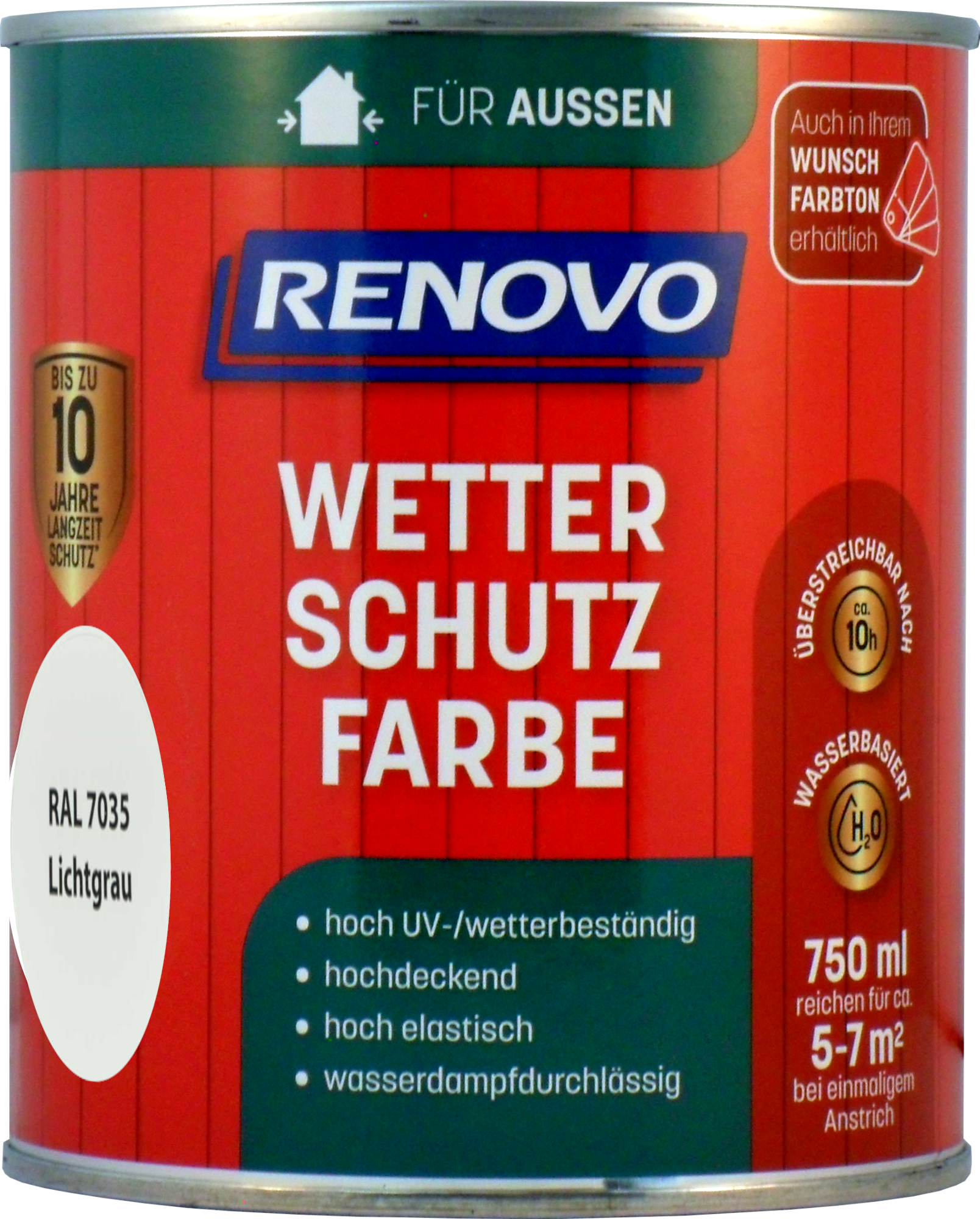 750ml Renovo Wetterschutzfarbe Nr.7035 lichtgrau 750ml Renovo Wetterschutzfarbe Nr.7035 lichtgrau