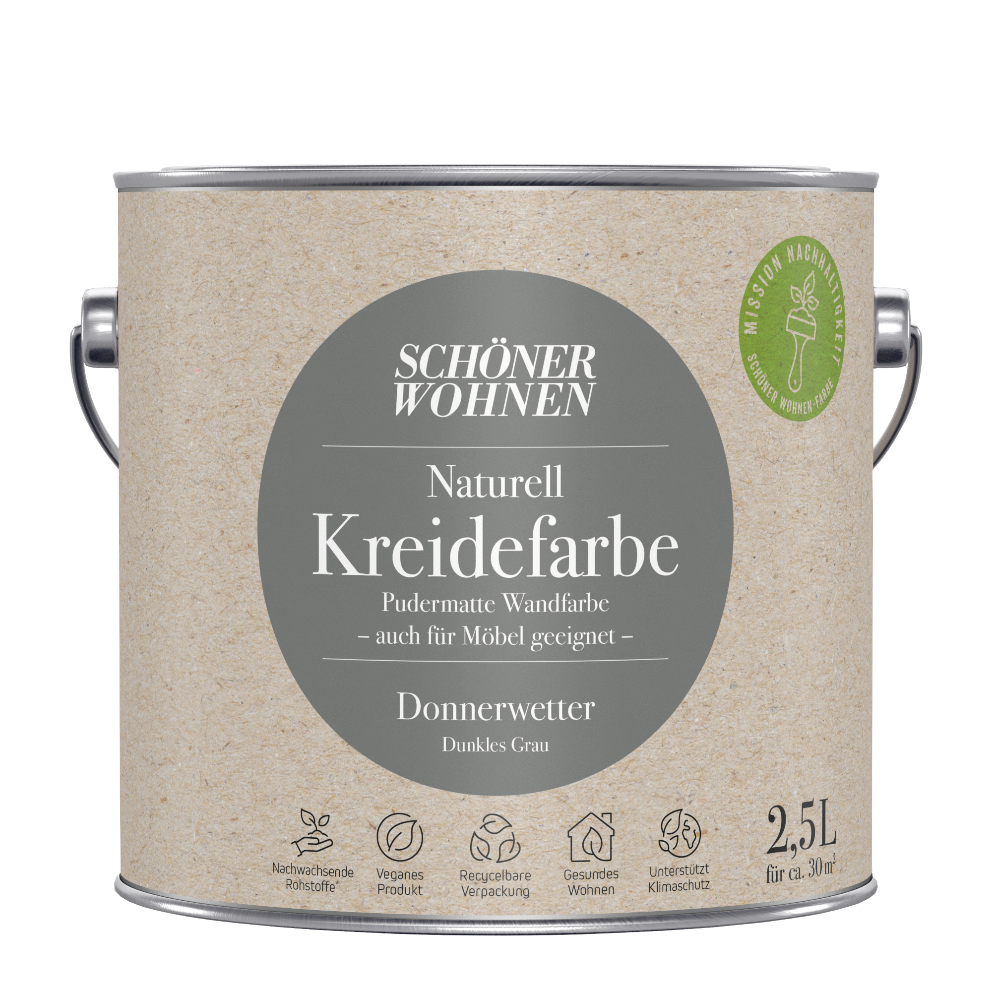 2,5L Schöner Wohnen Naturell Kreidefarbe Donnerwetter, Dunkles Grau 2,5L Schöner Wohnen Naturell Kreidefarbe Donnerwetter, Dunkles Grau