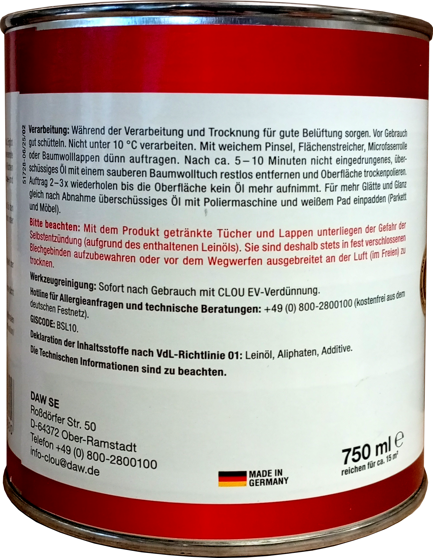 750ml Clou Hartwachsöl farblos 750ml Clou Hartwachsöl farblos