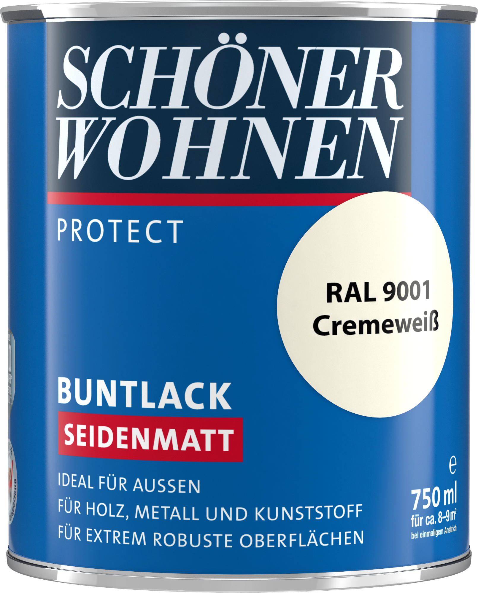 750ml Schöner Wohnen Protect Buntlack seidenmatt RAL 9001 Cremeweiß