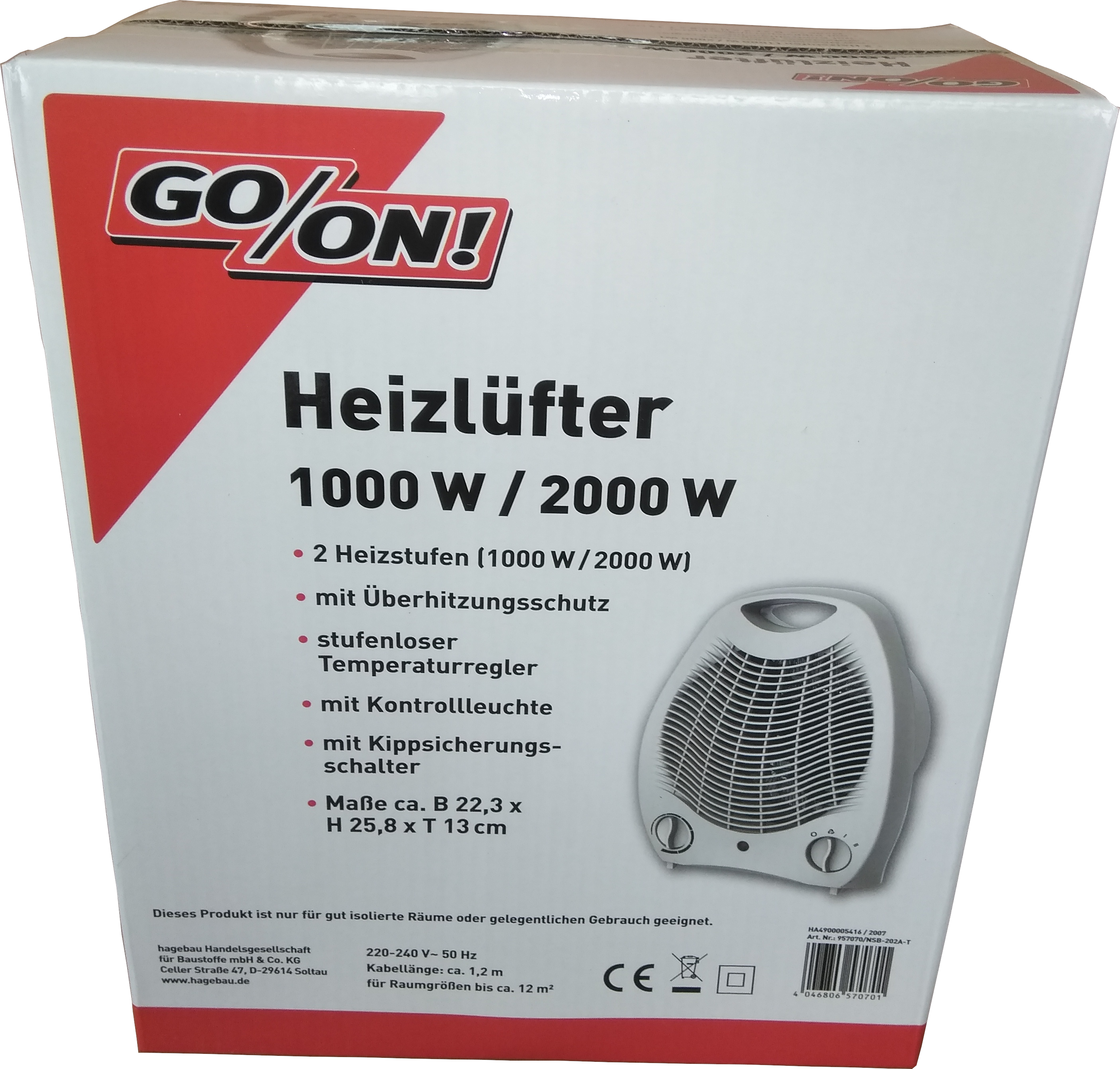 GO/ON Heizlüfter IP 1000/2000 Watt mit Kippsicherung GO/ON Heizlüfter IP 1000/2000 Watt mit Kippsicherung