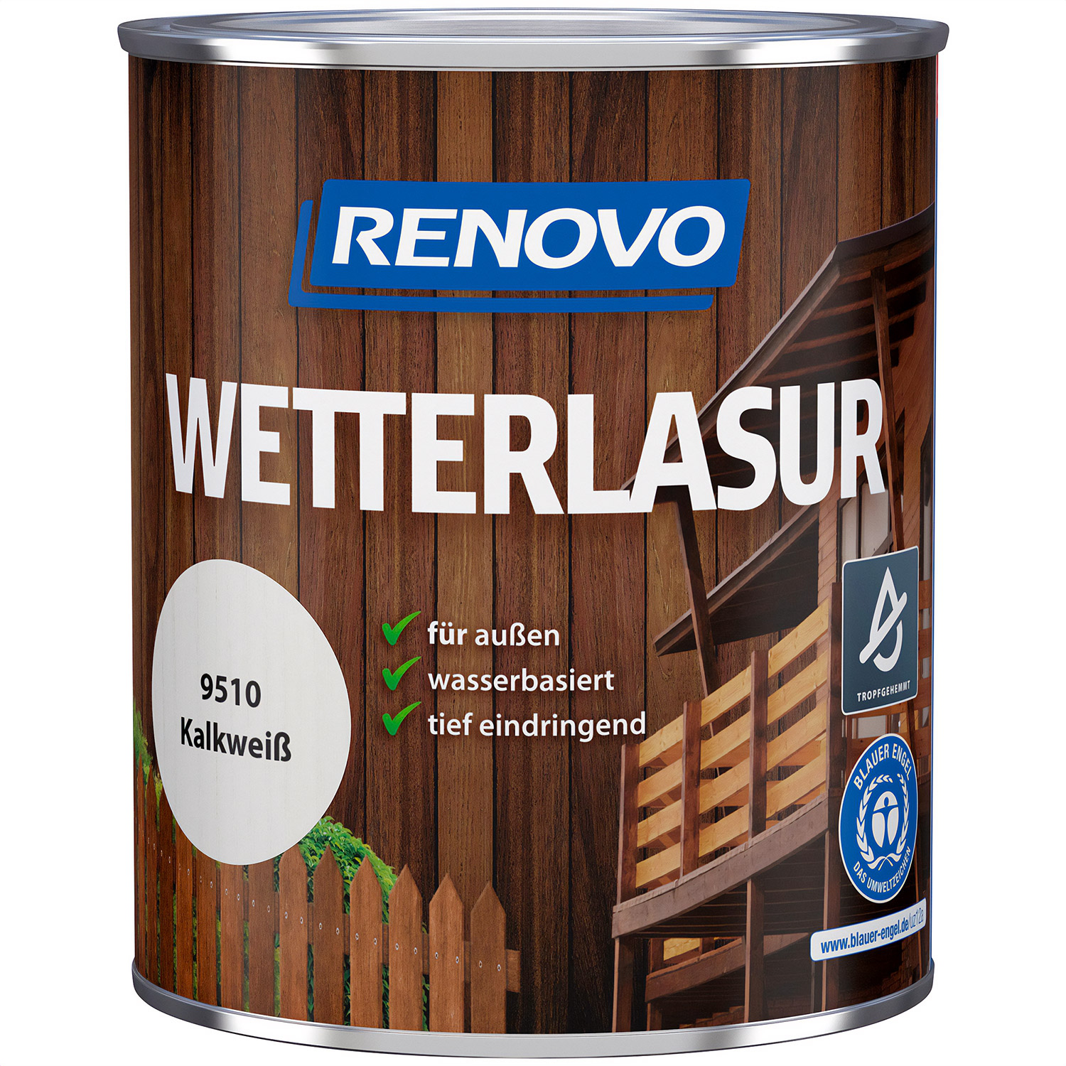 750ml Renovo Wetterlasur/ Aussenlasur Nr.9510 Kalkweiss 750ml Renovo Wetterlasur/ Aussenlasur Nr.9510 Kalkweiss