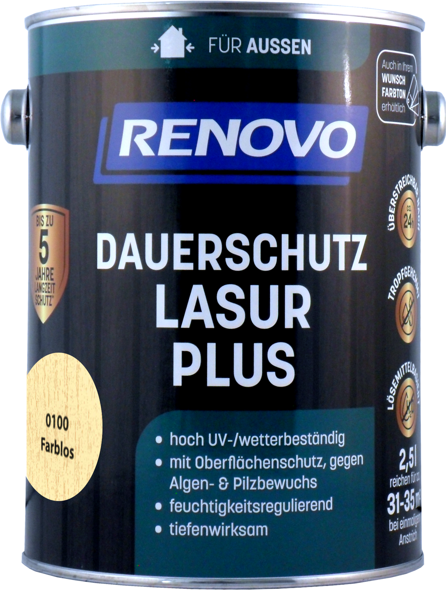 2,5L Renovo Dauerschutzlasur PLUS Nr.0100 farblos