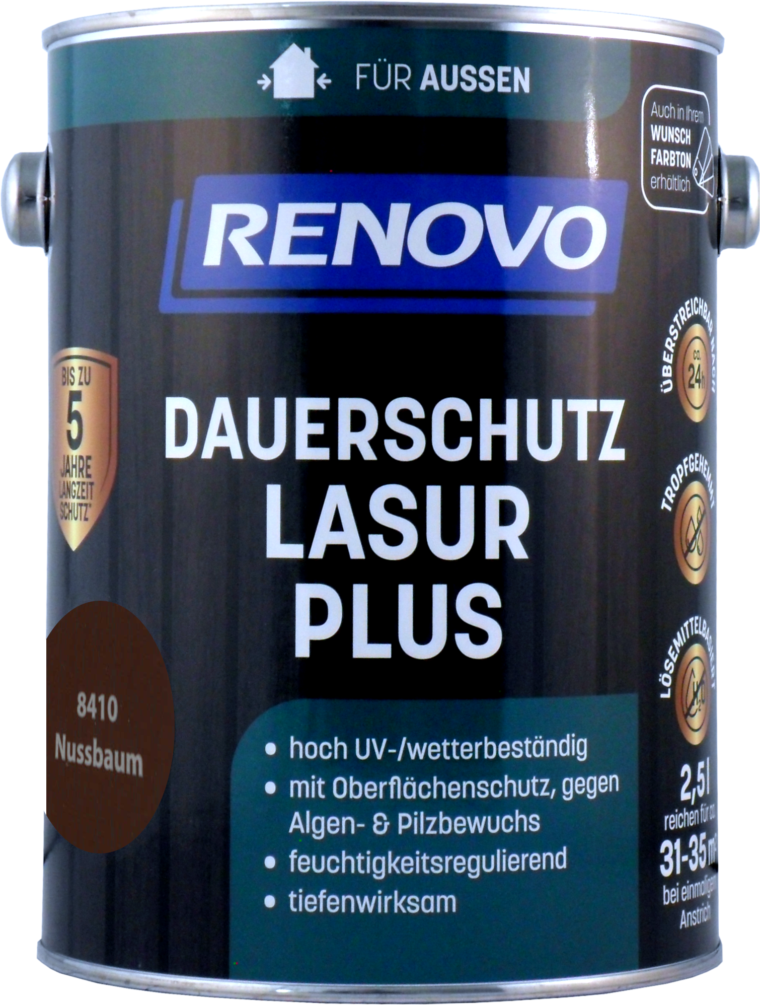 2,5L Renovo Dauerschutzlasur PLUS Nr.8410 Nussbaum 2,5L Renovo Dauerschutzlasur PLUS Nr.8410 nussbaum