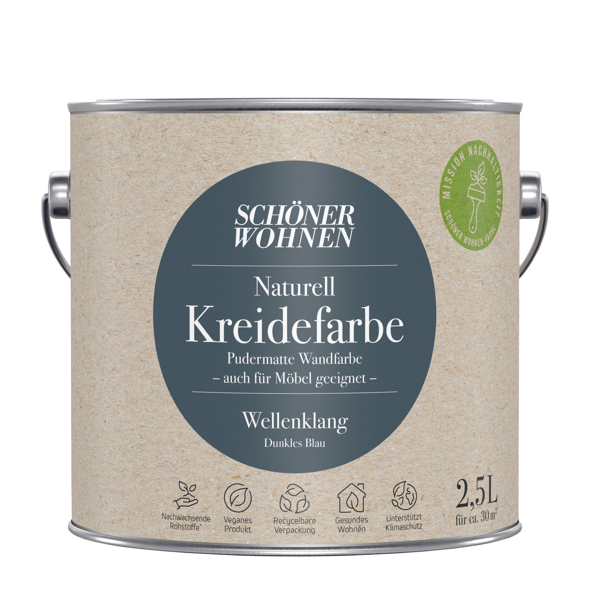 2,5L Schöner Wohnen Naturell Kreidefarbe Wellenklang, Dunkles Blau