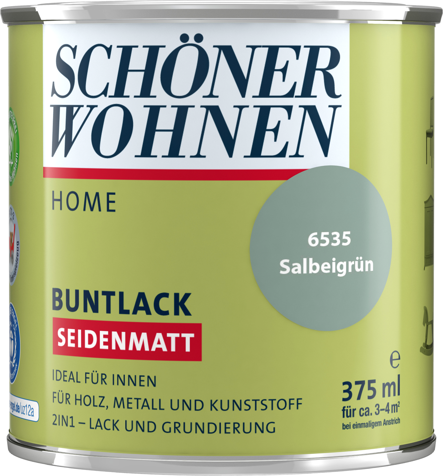 375ml Schöner Wohnen Home Buntlack seidenmatt, 6535 Salbeigrün 375ml Schöner Wohnen Home Buntlack seidenmatt, 6535 Salbeigrün