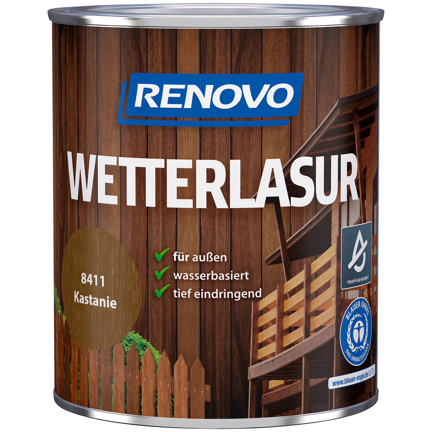 750ml Renovo Wetterlasur/ Aussenlasur Nr.8411 Kastanie 750ml Renovo Wetterlasur/ Aussenlasur Nr.8411 Kastanie