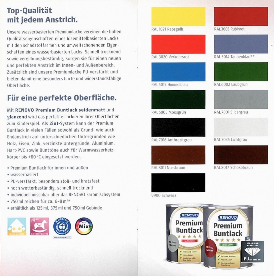 125ml Renovo Premium Buntlack seidenmatt RAL5015 Himmelblau