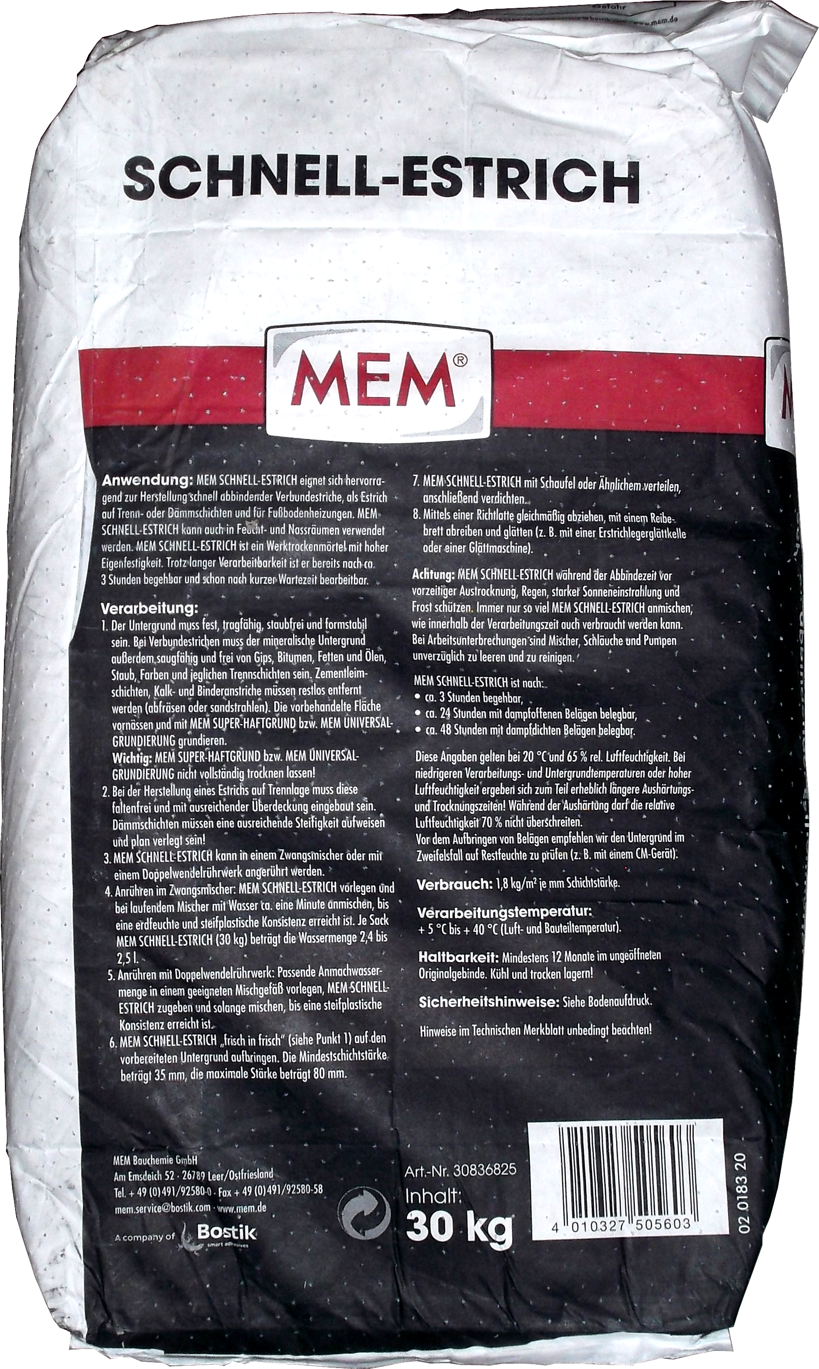 30Kg MEM Schnell-Estrich Heizestrich 30Kg MEM Schnell-Estrich Heizestrich