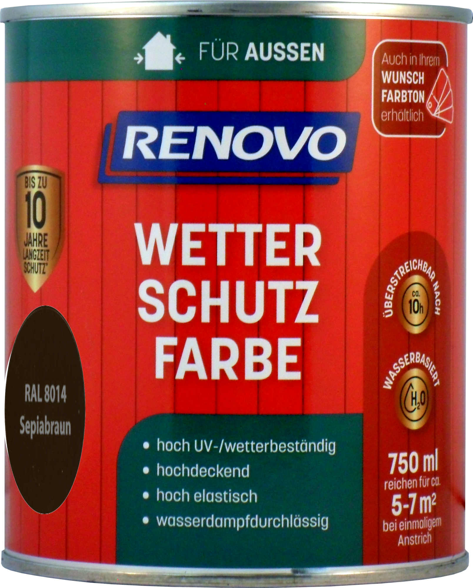 750ml Renovo Wetterschutzfarbe Nr.8014 sepiabraun