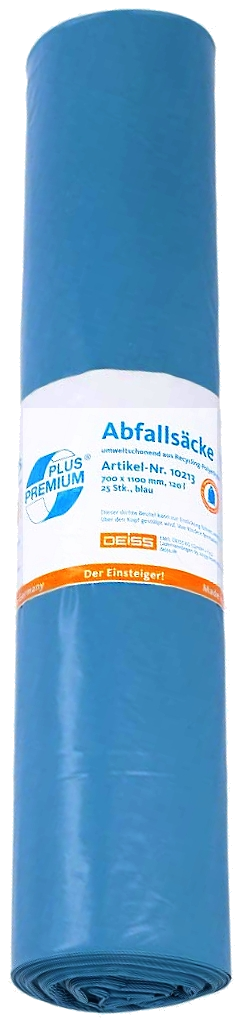 Deiss PREMIUM PLUS Müllsäcke blau 120 Liter 700 x 1100mm 25 Säcke