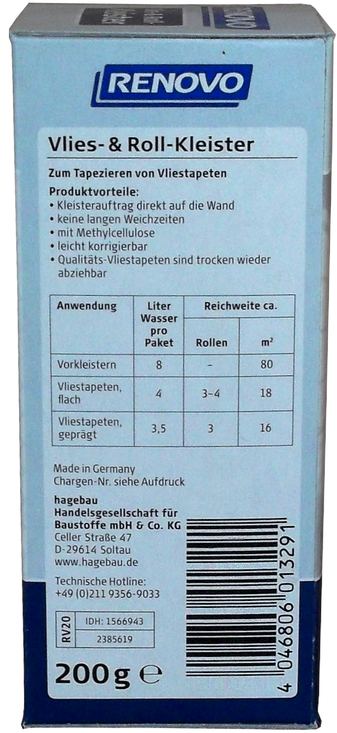 200g Vlies-& Rollkleister Tapetenkleber Vlieskleister 200g Vlies-& Rollkleister Tapetenkleber Vlieskleister