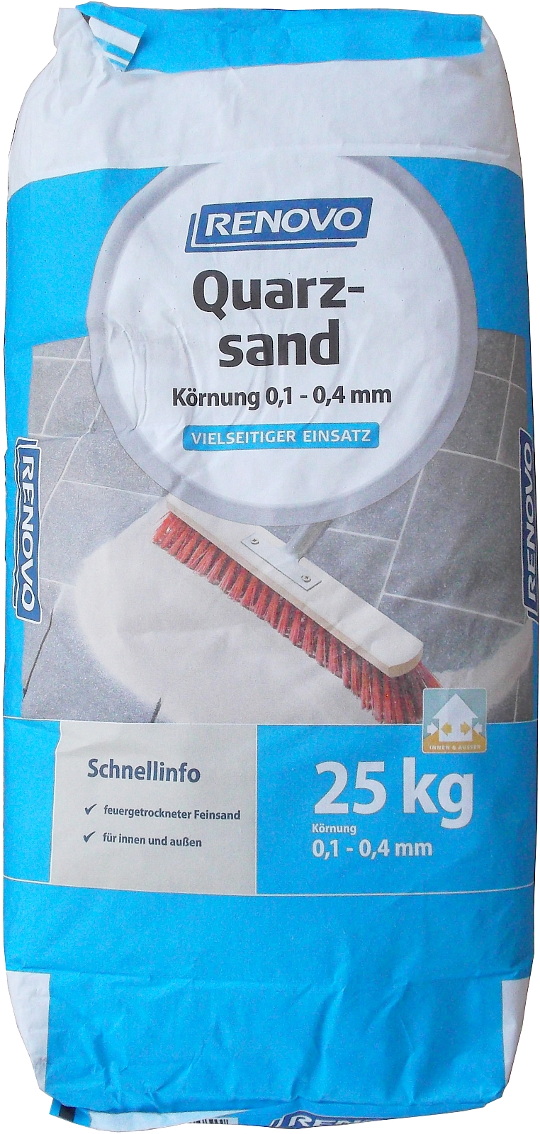 25kg Renovo Quarzsand getrocknet Körnung 0,1-0,4mm 25kg Renovo Quarzsand getrocknet Körnung 0,1-0,4mm