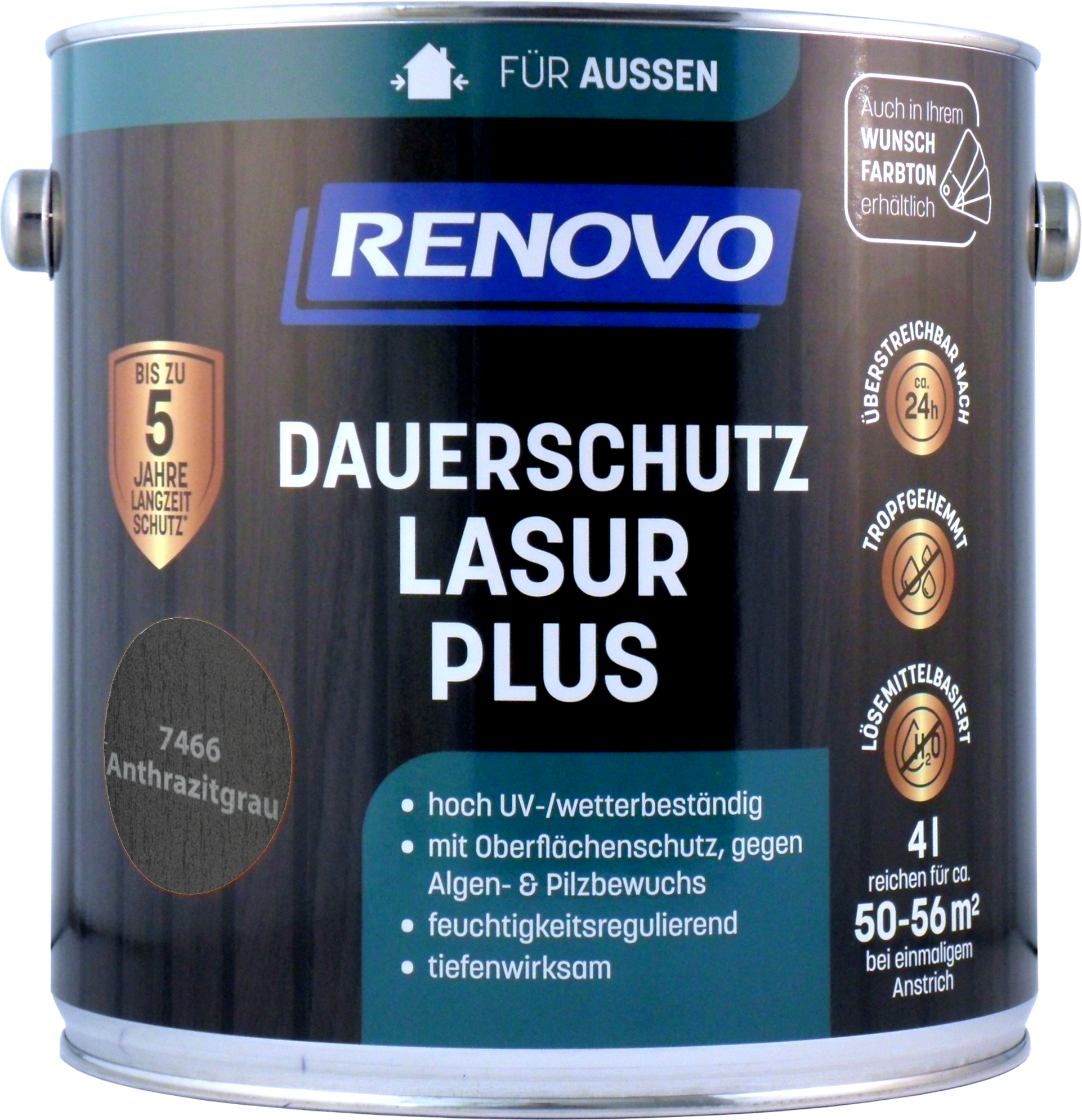 4L Renovo Dauerschutzlasur PLUS Nr.7466 Anthrazitgrau
