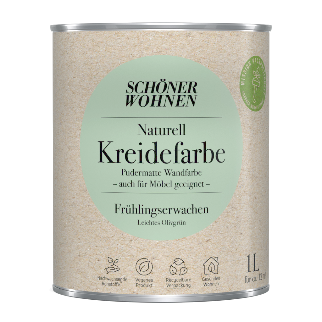 1L Schöner Wohnen Naturell Kreidefarbe Frühlingserwachen, Leichtes Olivgrün 1L Schöner Wohnen Naturell Kreidefarbe Frühlingserwachen, Leichtes Olivgrün