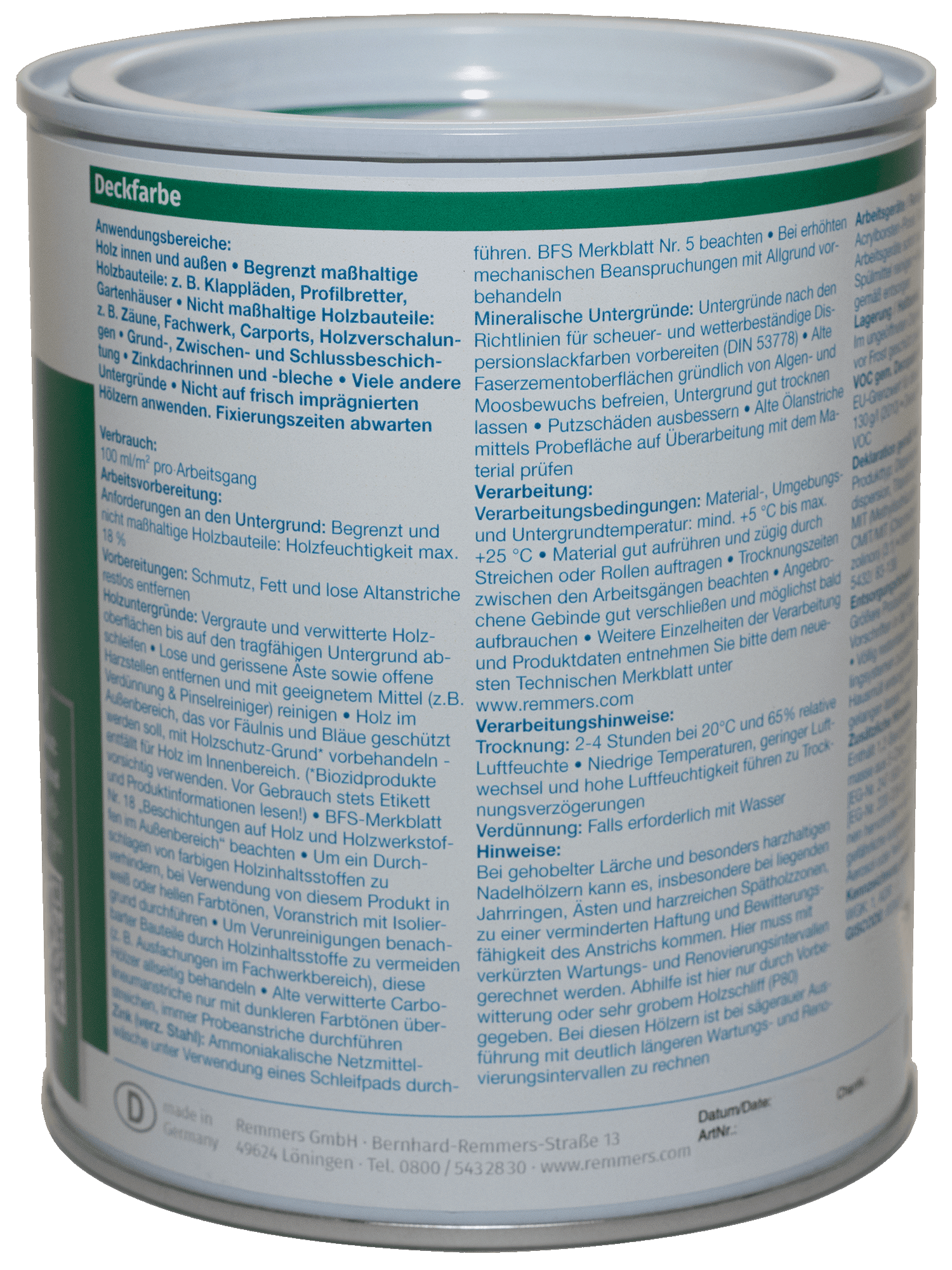 750ml Remmers Deckfarbe Nussbraun