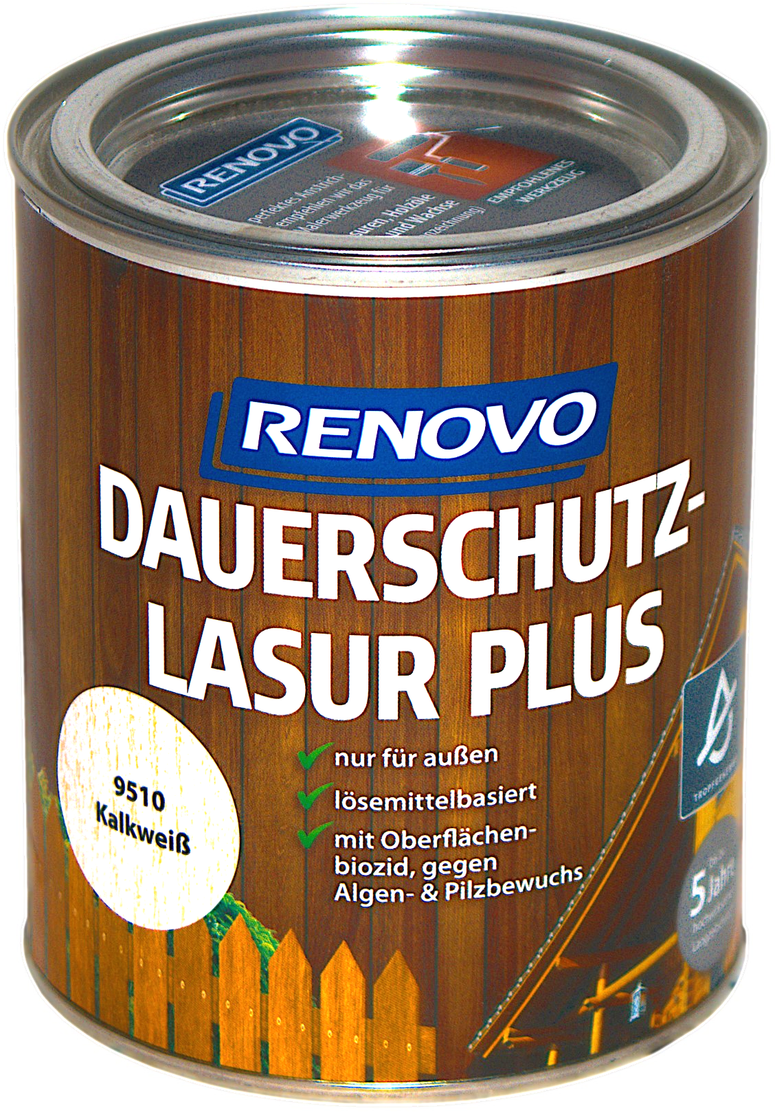 750ml Renovo Dauerschutzlasur PLUS Nr.9510 Kalkweiss 750ml Renovo Dauerschutzlasur PLUS Nr.9510 Kalkweiss