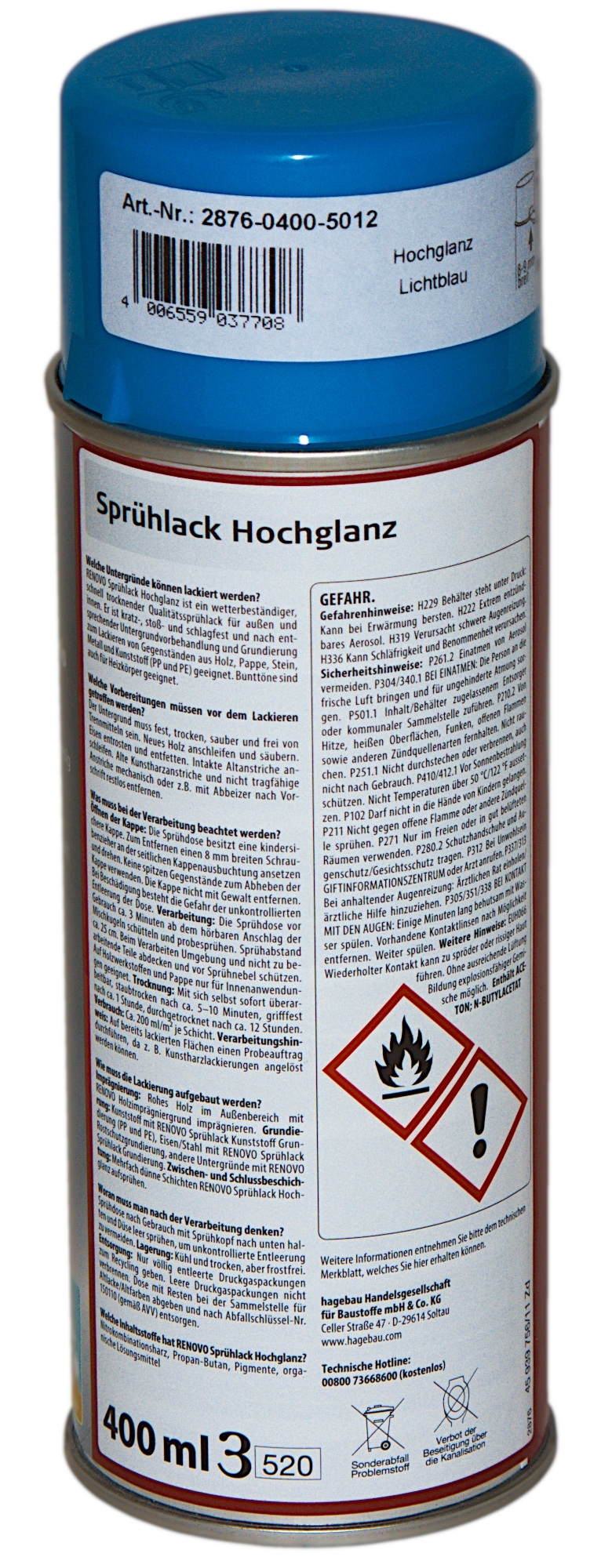 400ml Renovo Sprühlack hochglänzend Lichtblau 400ml Renovo Sprühlack hochglänzend Lichtblau