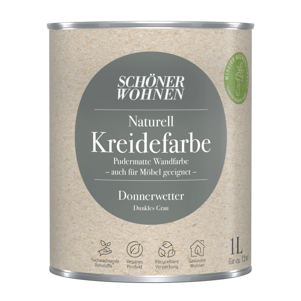 1L Schöner Wohnen Naturell Kreidefarbe Donnerwetter, Dunkles Grau