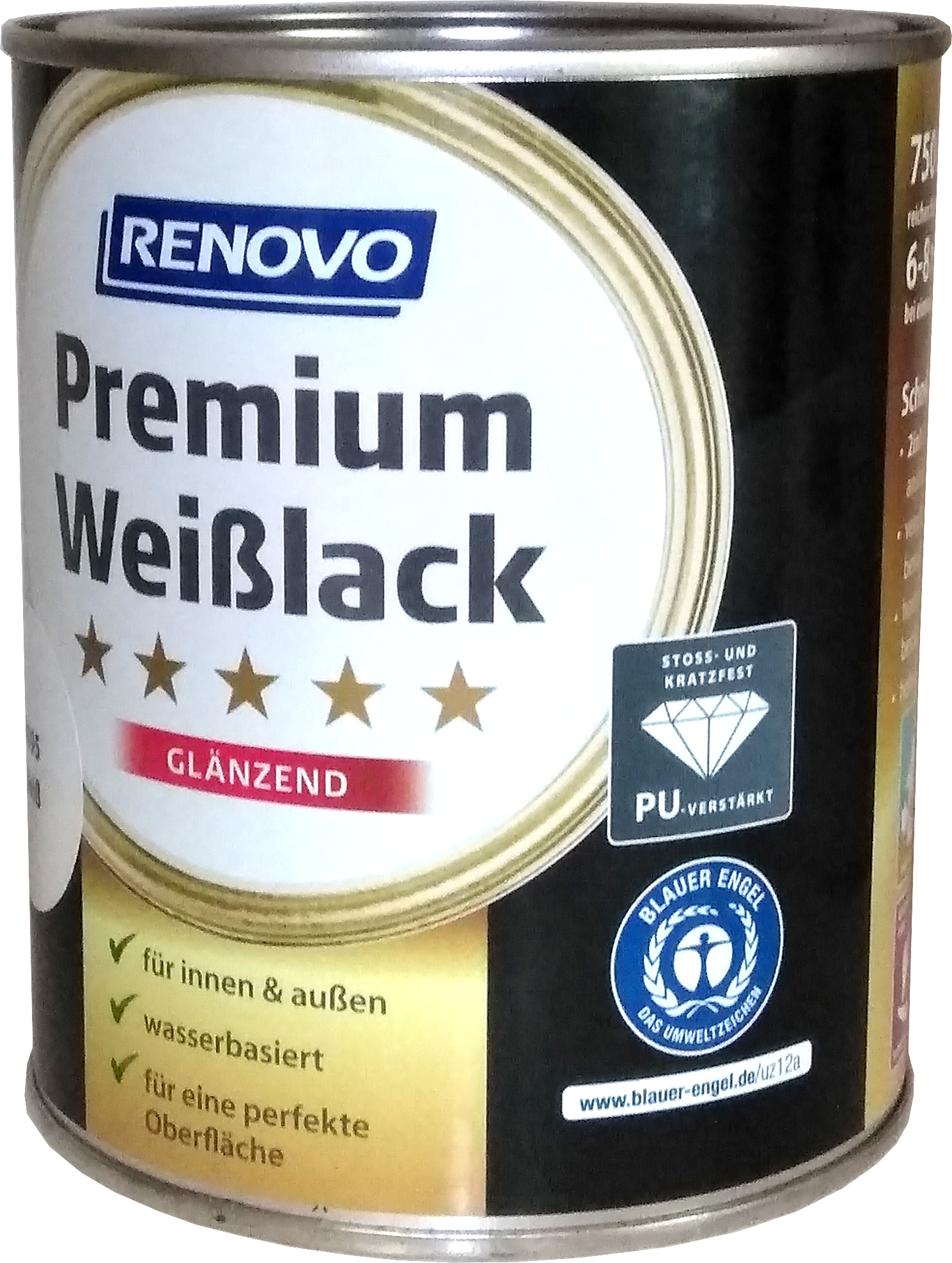 750ml RENOVO Premium Weißlack glänzend Weiss RAL0095 750ml RENOVO Premium Weißlack glänzend Weiss RAL0095