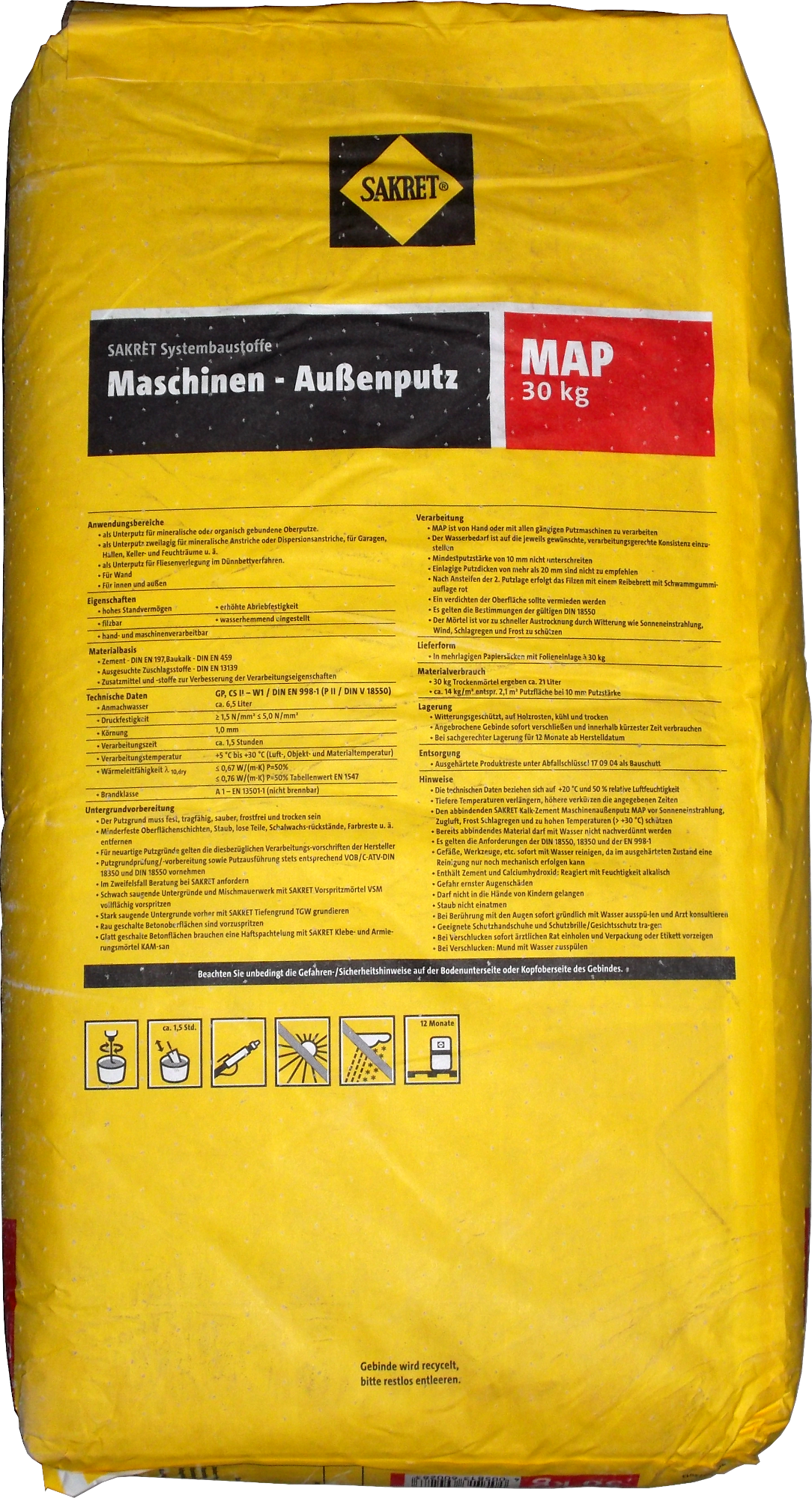 30kg Kalk-Zement-Putz MAP (22l) Sakret 0-1mm 30kg Kalk-Zement-Putz MAP (22l) Sakret 0-1mm