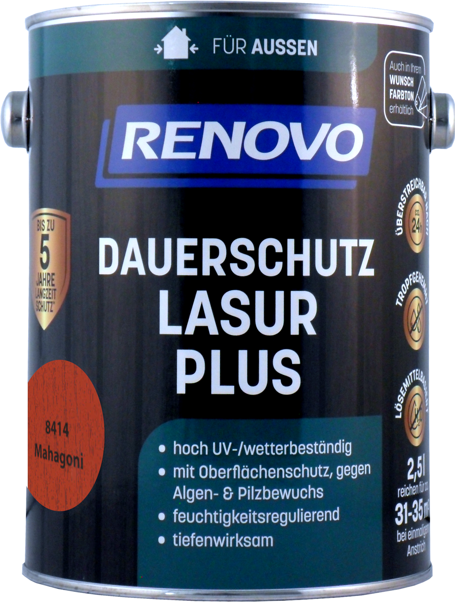 2,5L Renovo Dauerschutzlasur PLUS Nr.8414 Mahagoni 2,5L Renovo Dauerschutzlasur PLUS Nr.8414 mahagoni