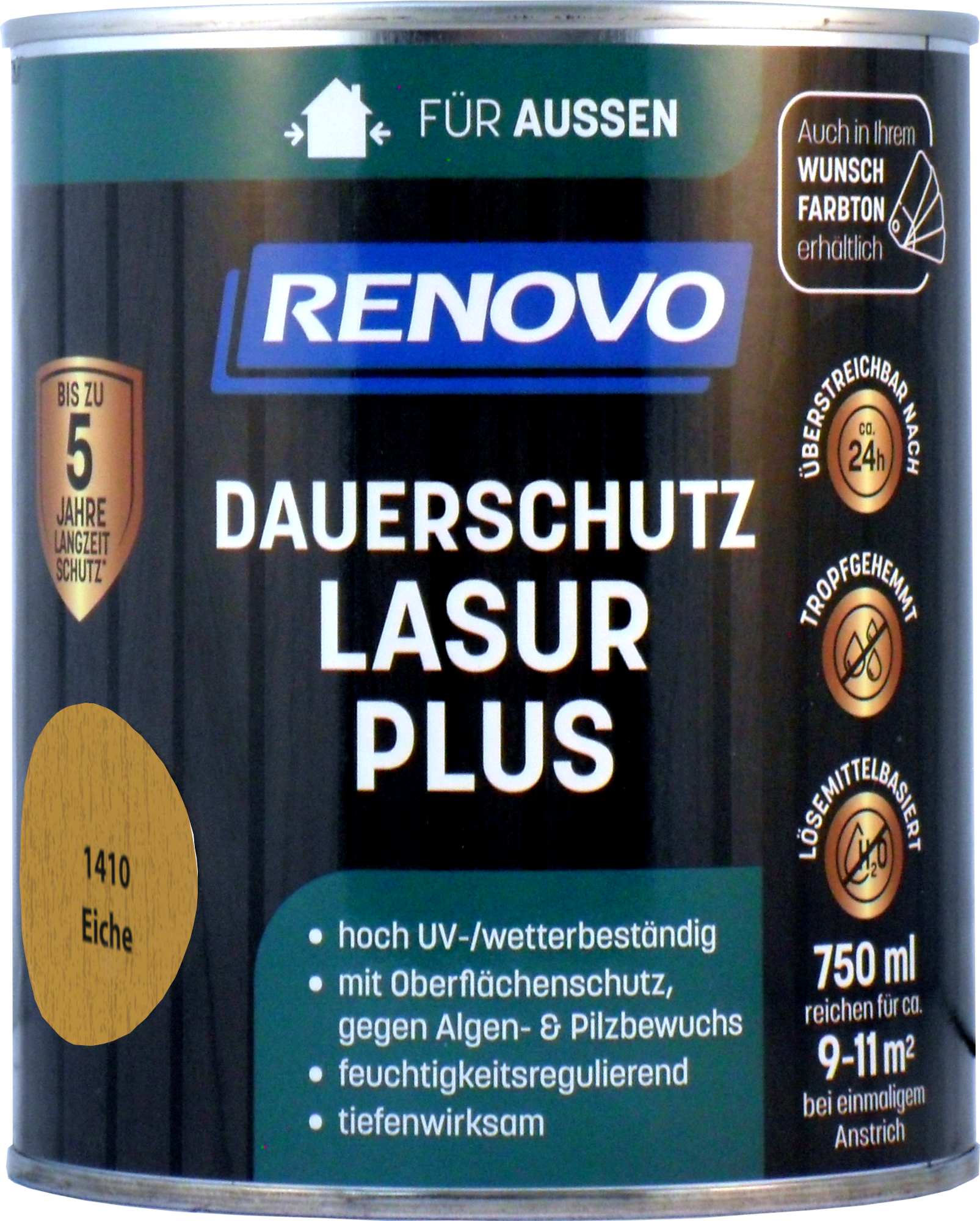 750ml Renovo Dauerschutzlasur PLUS Nr.1410 Eiche 750ml Renovo Dauerschutzlasur PLUS Nr.1410 eiche