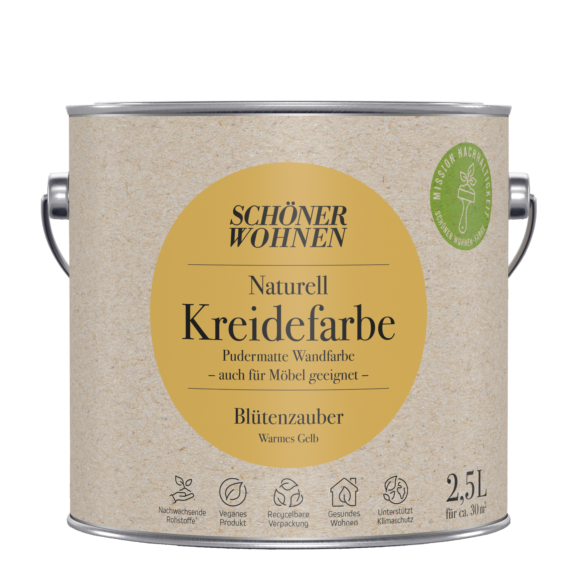 2,5L Schöner Wohnen Naturell Kreidefarbe Blütenzauber, Warmes Gelb