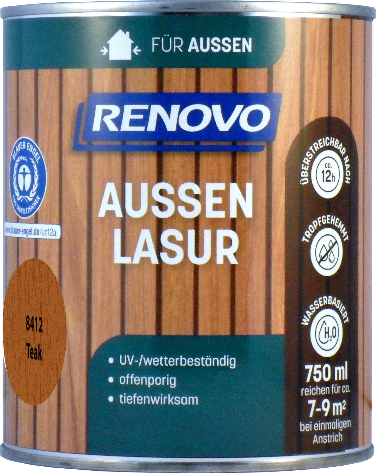 750ml Renovo Wetterlasur/ Aussenlasur Nr.8412 Teak 750ml Renovo Wetterlasur Nr.8412 Teak