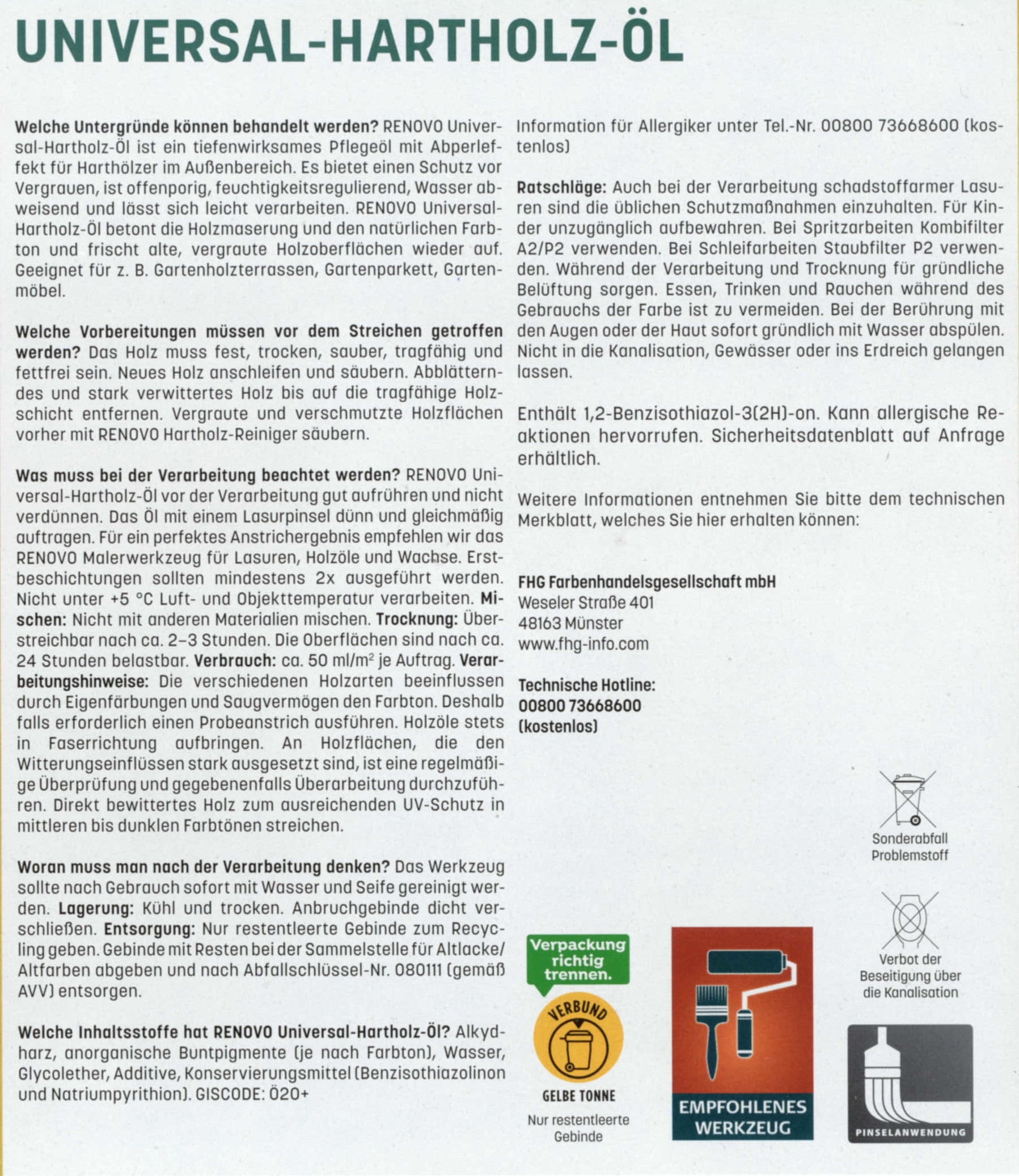 750ml Renovo Universal-Hartholzöl Teak wasserbasis